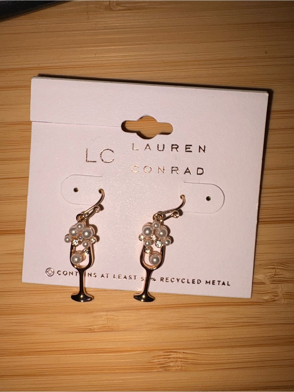 LC Lauren Conrad Gold Pearl Cluster Drop Earrings